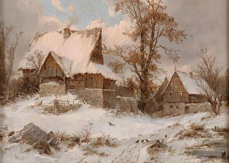 Karl Julius von Leypold Dorfansicht im Winter Sweden oil painting art